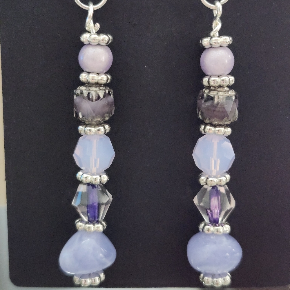 Earrings Glass Aquamarine Stone Drop